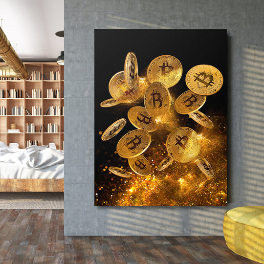 Obraz Bitcoin - Zlatá exploze na velké stěně.