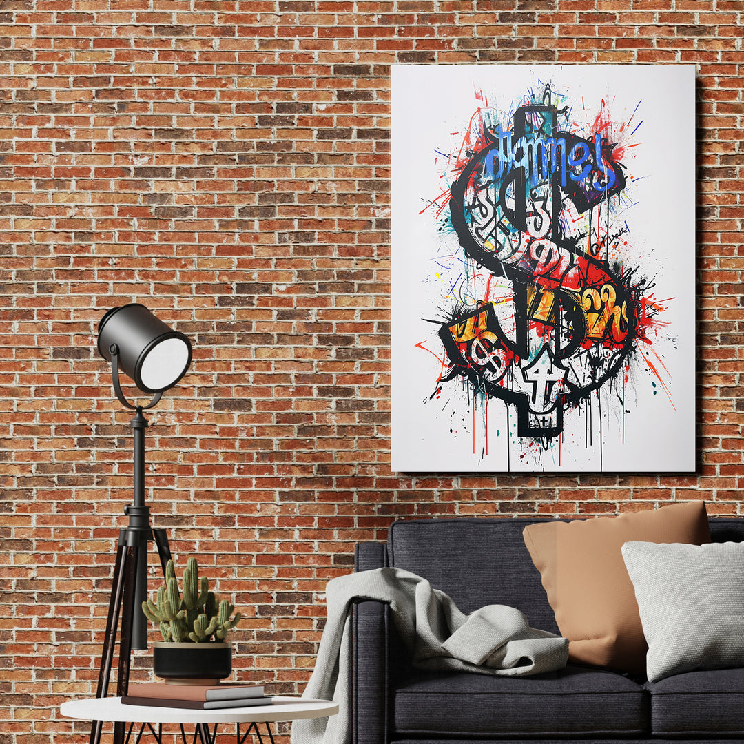 Pop art obraz Dolar - Barevné graffiti na cihlové zdi.