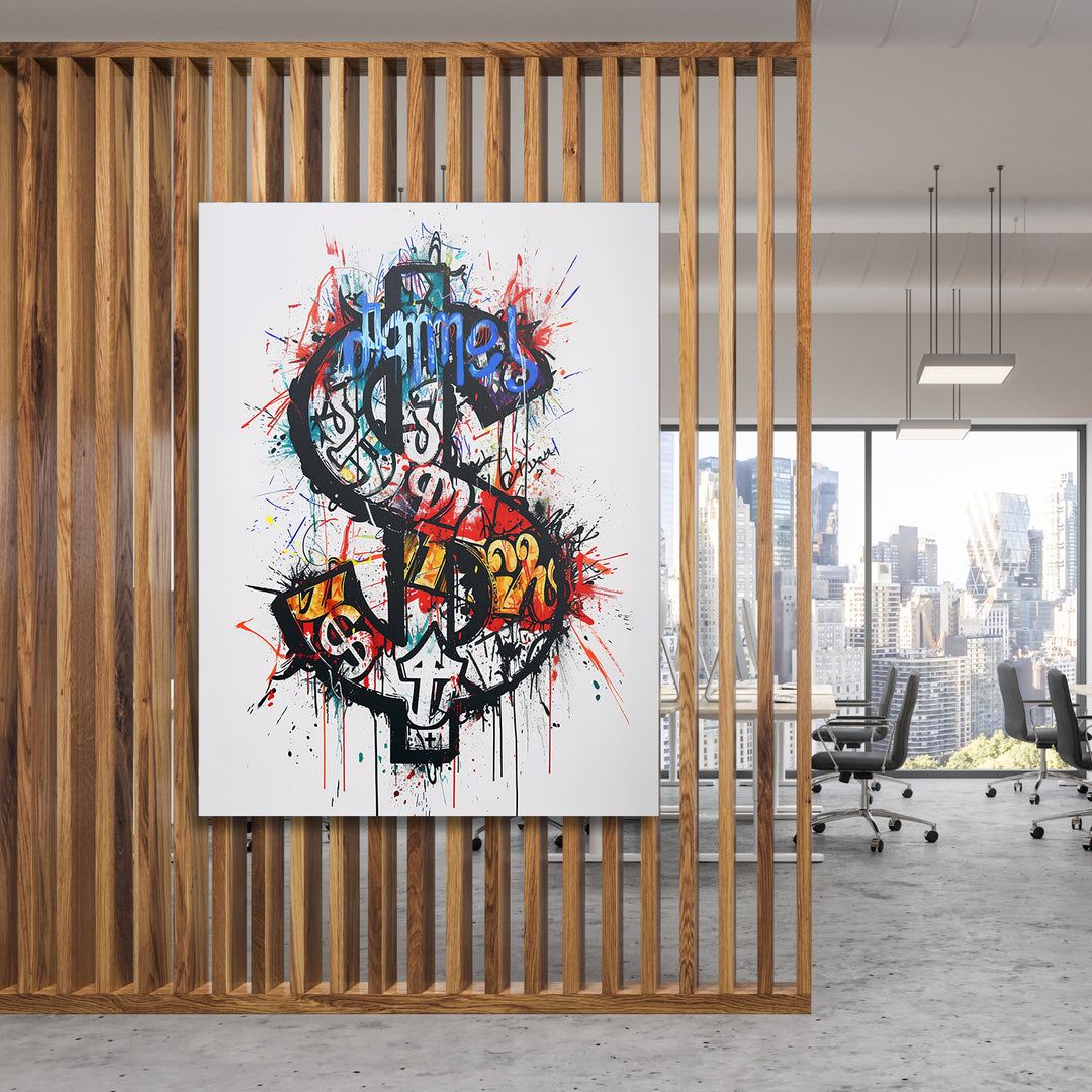 Pop art obraz Dolar - Barevné graffiti na dřevěné stěně.
