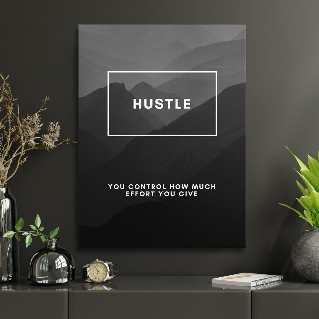 Motivační obraz Hustle - Horské vrstvy v interiéru s hodinami.