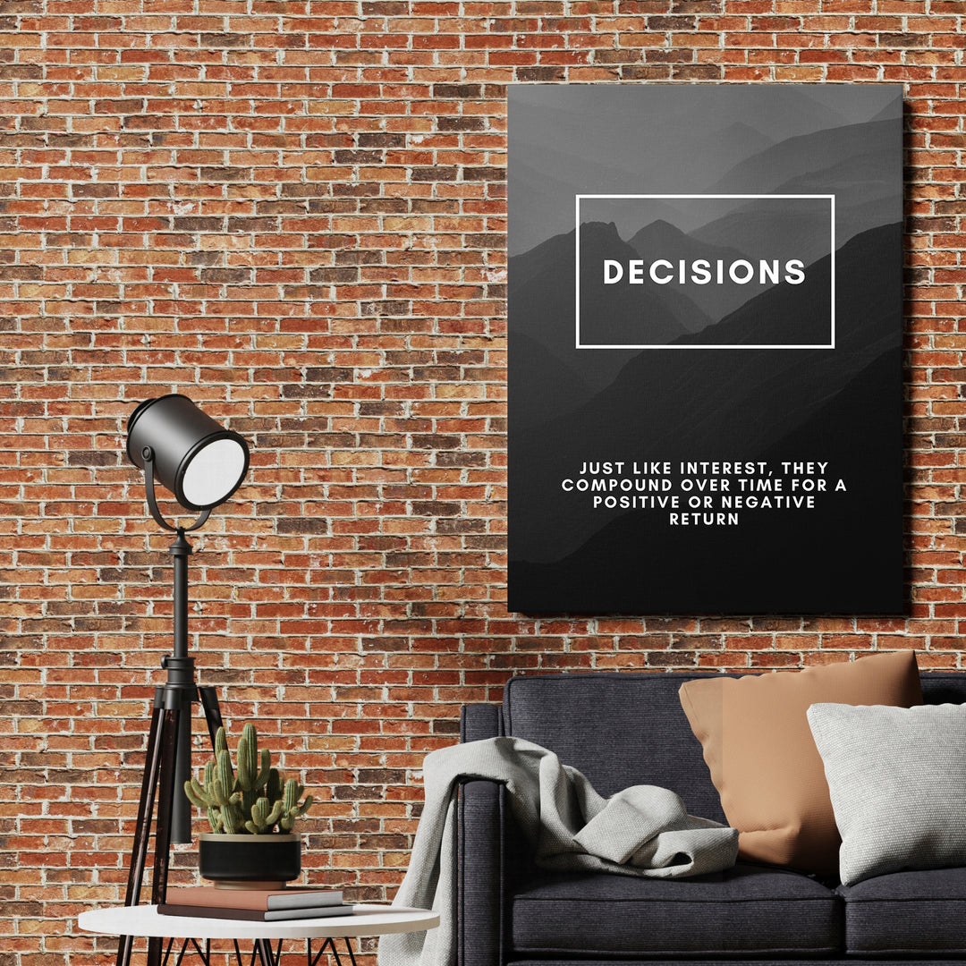 Motivační obraz Decisions - Horské vrstvy na cihlové zdi.
