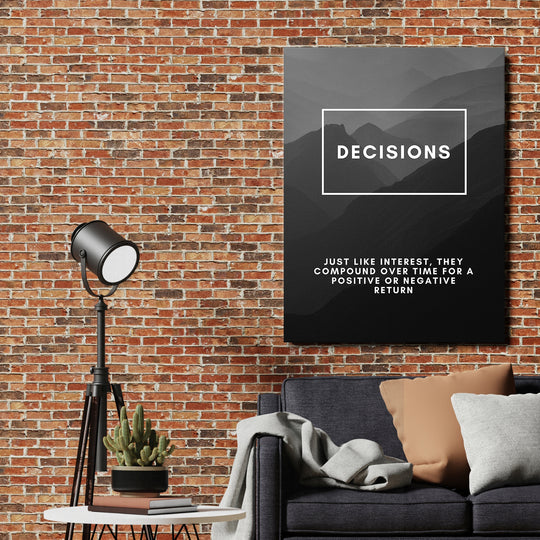 Motivační obraz Decisions - Horské vrstvy na cihlové zdi.