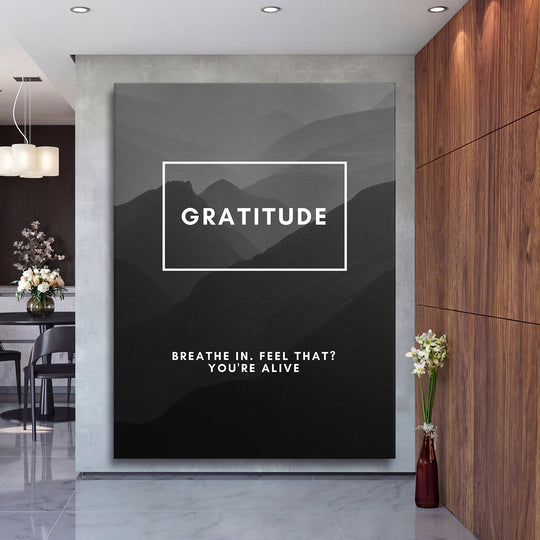 Motivační obraz Gratitude - Horské vrstvy na velké stěně, druhý pohled.