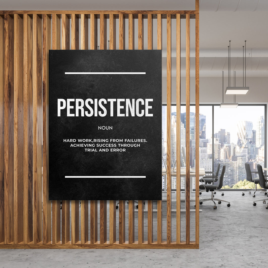 Motivační obraz Persistence - Definice na dřevěné stěně.