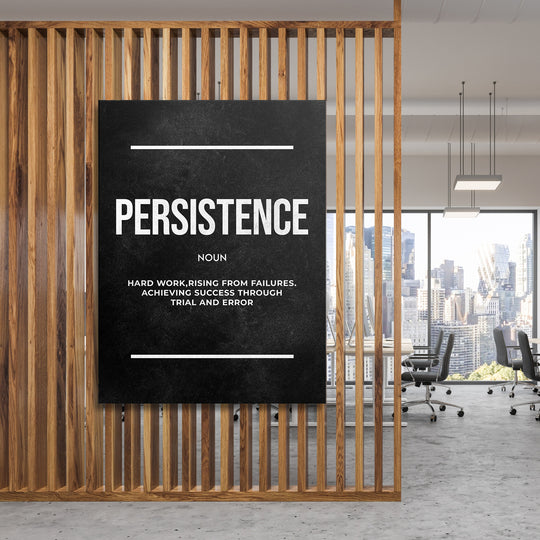 Motivační obraz Persistence - Definice na dřevěné stěně.