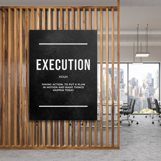 Motivační obraz Execution - Definice na dřevěné stěně.