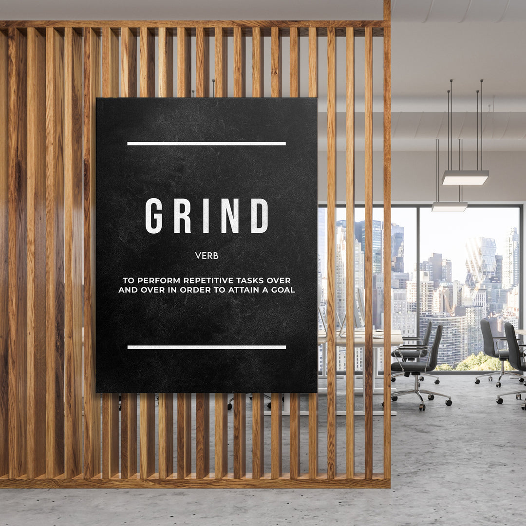 Motivační obraz Grind - Tabulová definice na dřevěné stěně.