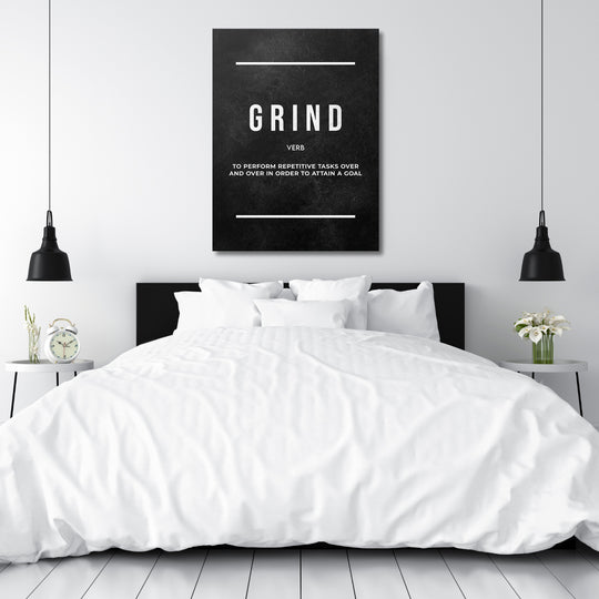 Motivační obraz Grind - Tabulová definice nad postelí.