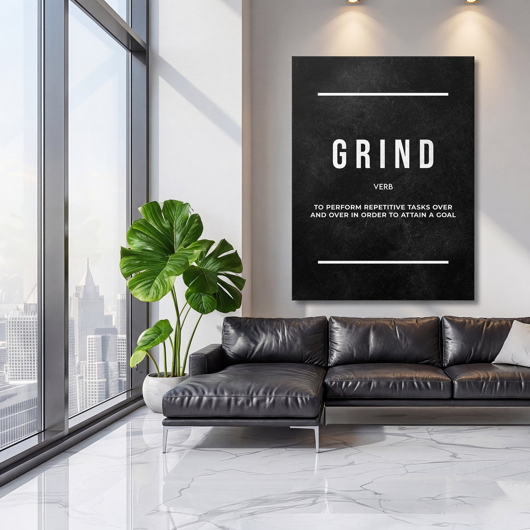 Motivační obraz Grind - Tabulová definice na velké stěně, třetí pohled.