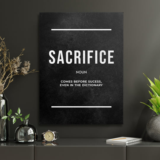 Motivační obraz Sacrifice - Definice v interiéru s hodinami.