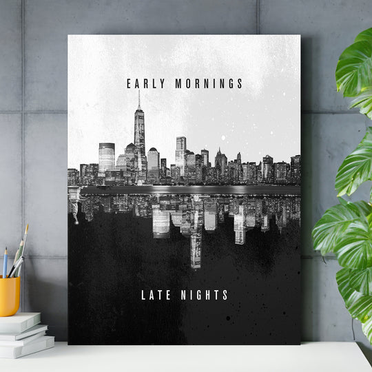 Obraz New York - Early Mornings Late Nights nad pracovním stolem.
