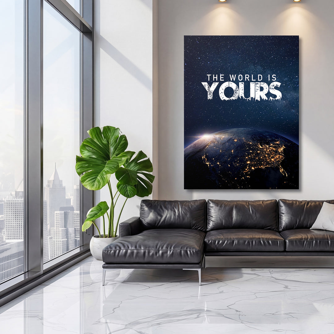 Motivační obraz - The World Is Yours na velké stěně, třetí pohled.