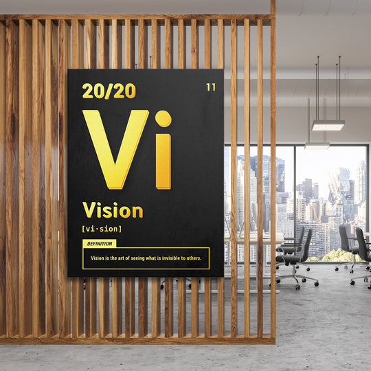 Motivační obraz Vision - Žlutá definice na dřevěné stěně.