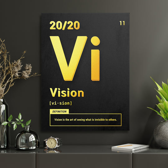 Motivační obraz Vision - Žlutá definice v interiéru s hodinami.