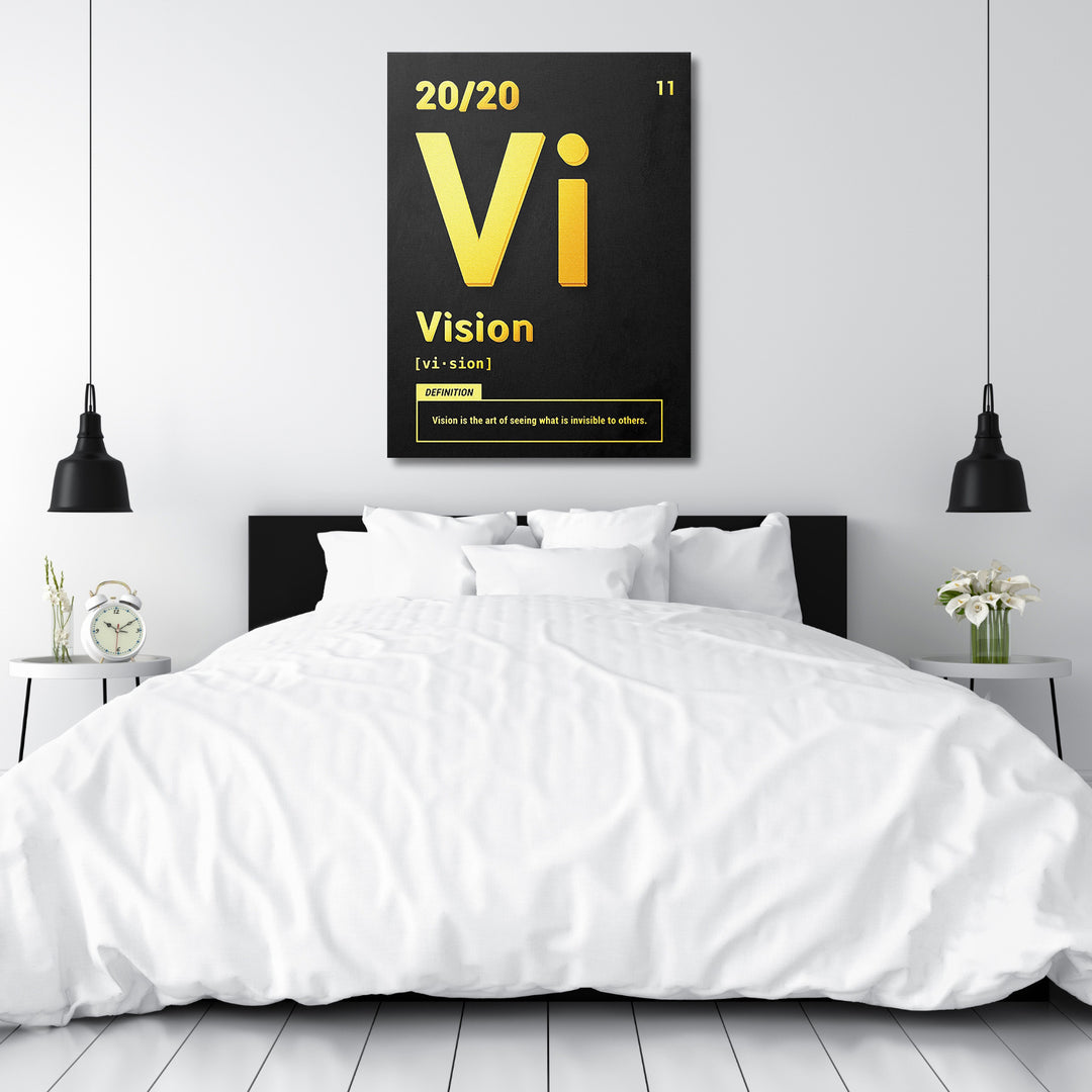 Motivační obraz Vision - Žlutá definice nad postelí.