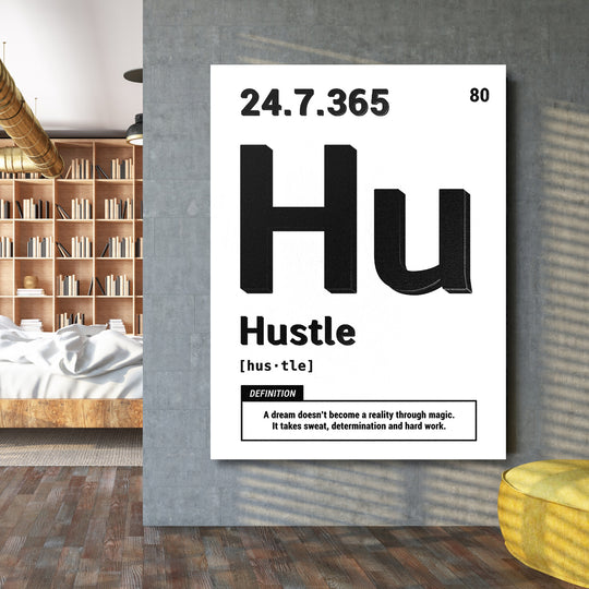 Motivační obraz Hustle - Bílá definice na velké stěně.