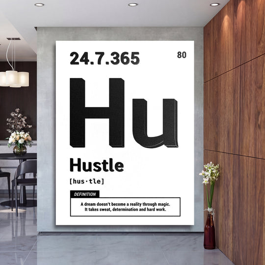 Motivační obraz Hustle - Bílá definice na velké stěně, druhý pohled.