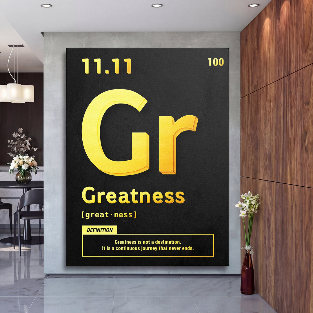 Motivační obraz Greatness - Žlutá definice na velké stěně, druhý pohled.