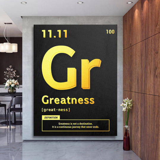 Motivační obraz Greatness - Žlutá definice na velké stěně, druhý pohled.