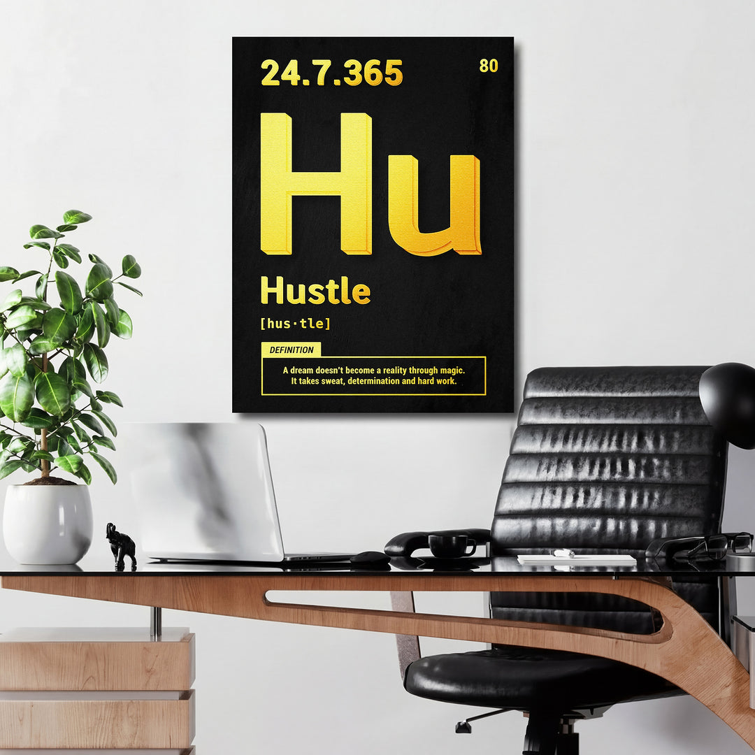Motivační obraz Hustle - Žlutá definice v kanceláři.