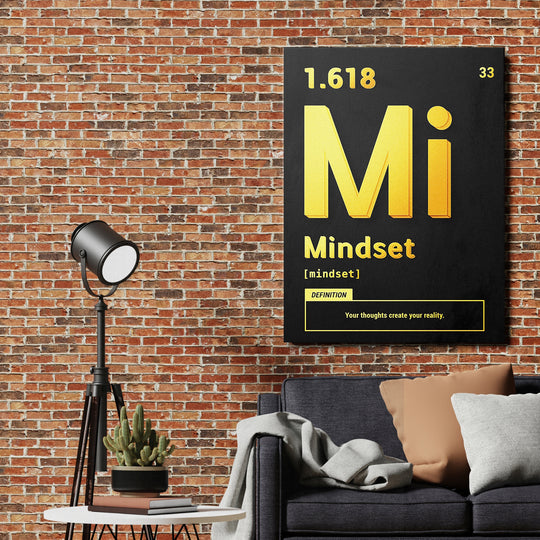 Motivační obraz Mindset - Žlutá definice na cihlové zdi.
