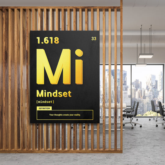 Motivační obraz Mindset - Žlutá definice na dřevěné stěně.