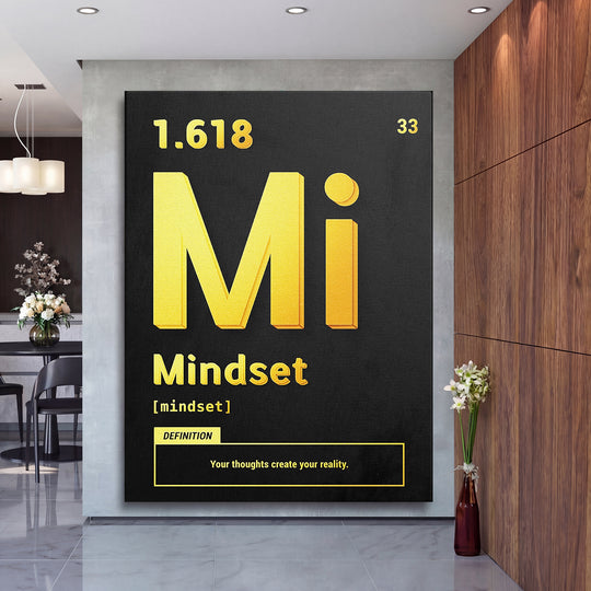 Motivační obraz Mindset - Žlutá definice na velké stěně, druhý pohled.
