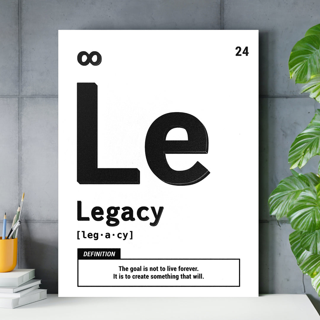 Motivační obraz Legacy - Bílá definice nad pracovním stolem.