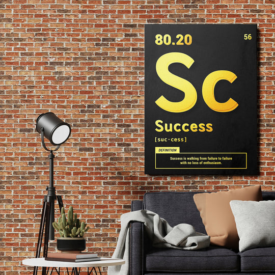 Motivační obraz Success - Žlutá definice na cihlové zdi.
