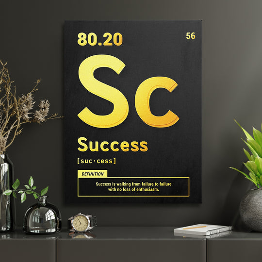 Motivační obraz Success - Žlutá definice v interiéru s hodinami.