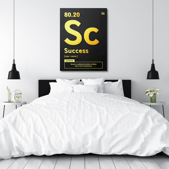 Motivační obraz Success - Žlutá definice nad postelí.