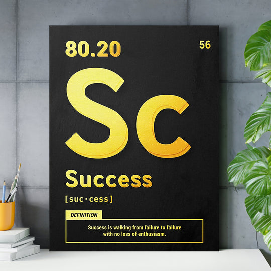 Motivační obraz Success - Žlutá definice nad pracovním stolem.