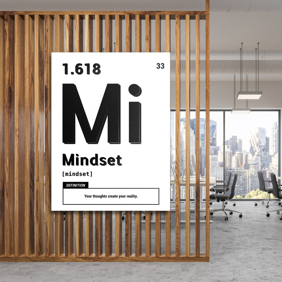 Motivační obraz Mindset - Bílá definice na dřevěné stěně.