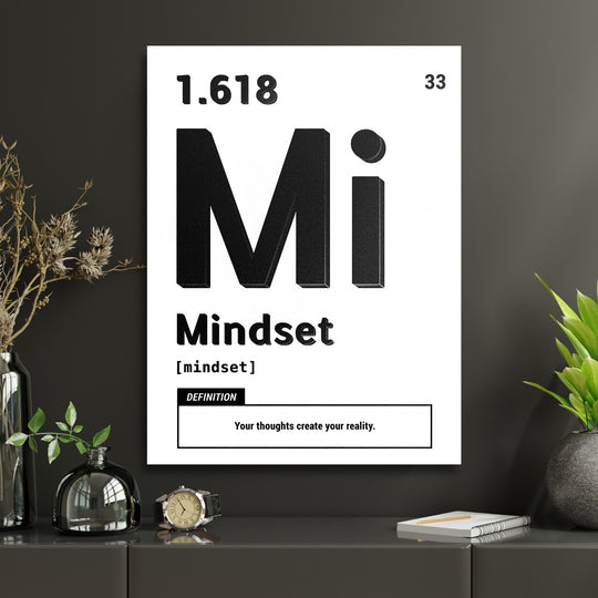 Motivační obraz Mindset - Bílá definice v interiéru s hodinami.