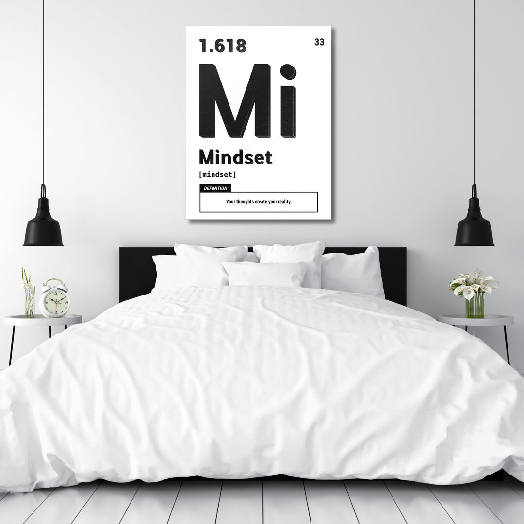 Motivační obraz Mindset - Bílá definice nad postelí.