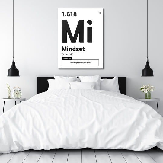 Motivační obraz Mindset - Bílá definice nad postelí.