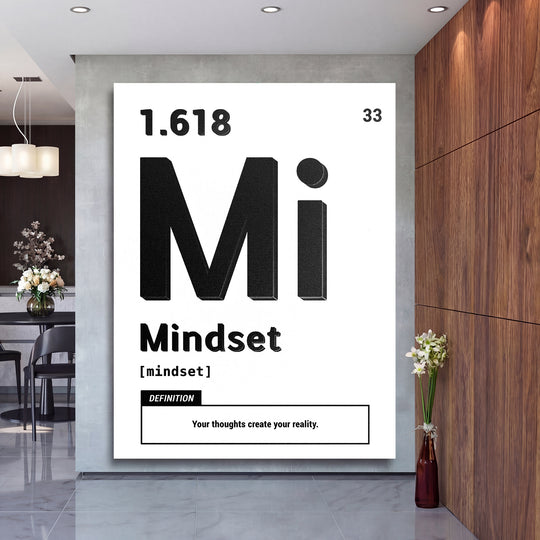Motivační obraz Mindset - Bílá definice na velké stěně, druhý pohled.