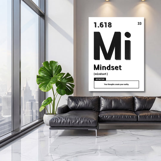 Motivační obraz Mindset - Bílá definice na velké stěně, třetí pohled.