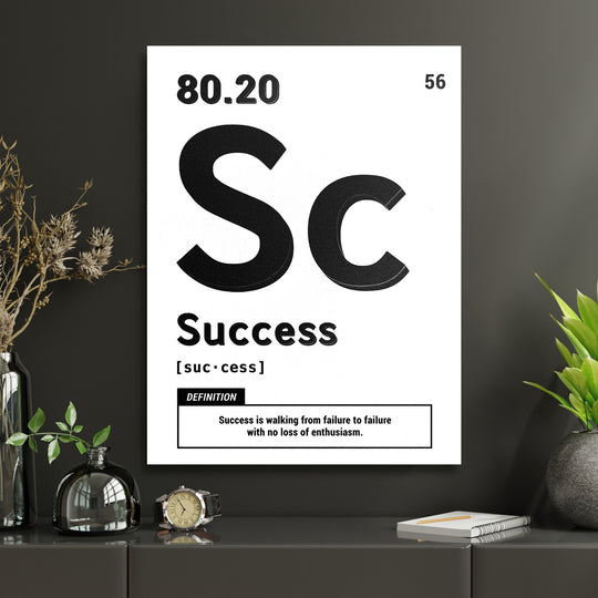 Motivační obraz Success - Bílá definice v interiéru s hodinami.