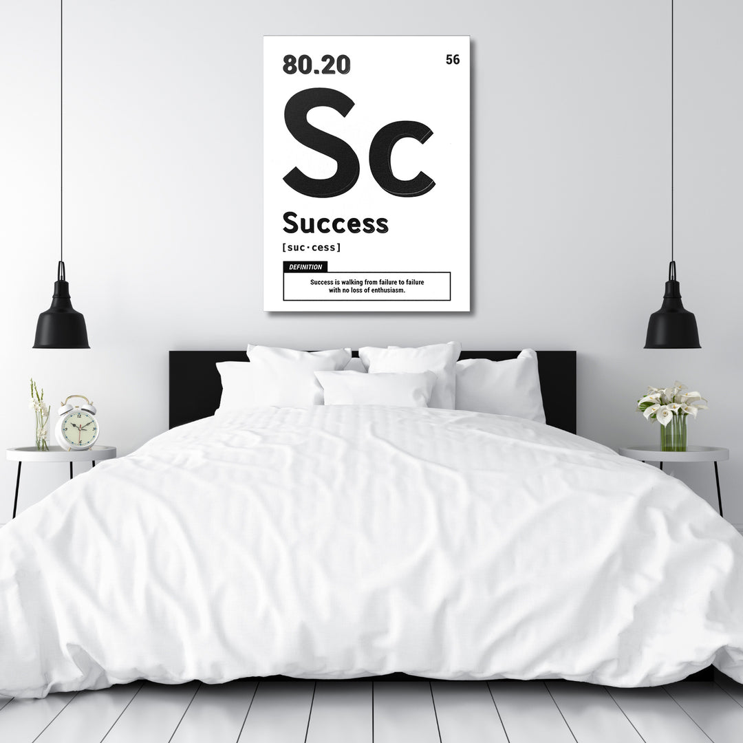 Motivační obraz Success - Bílá definice nad postelí.