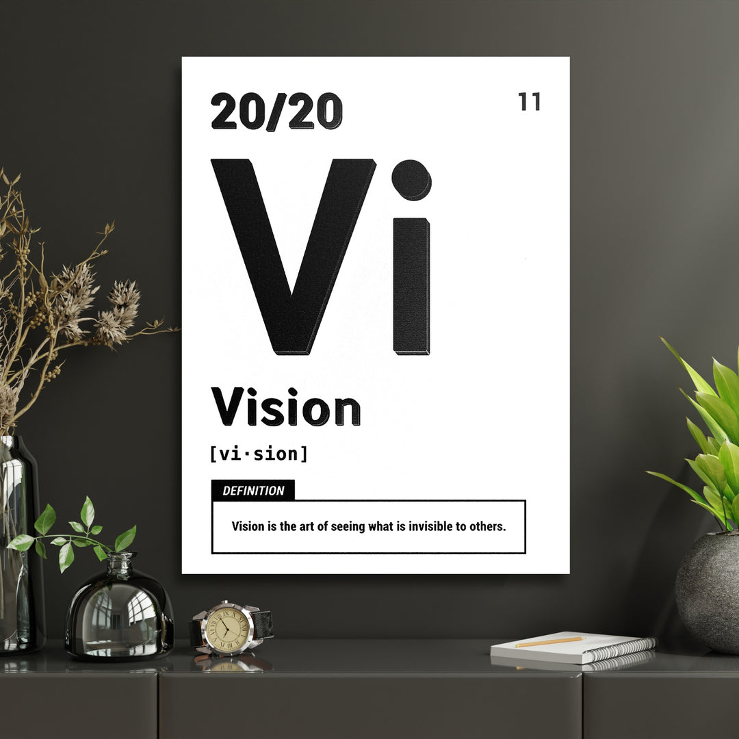 Motivační obraz Vision - Bílá definice v interiéru s hodinami.
