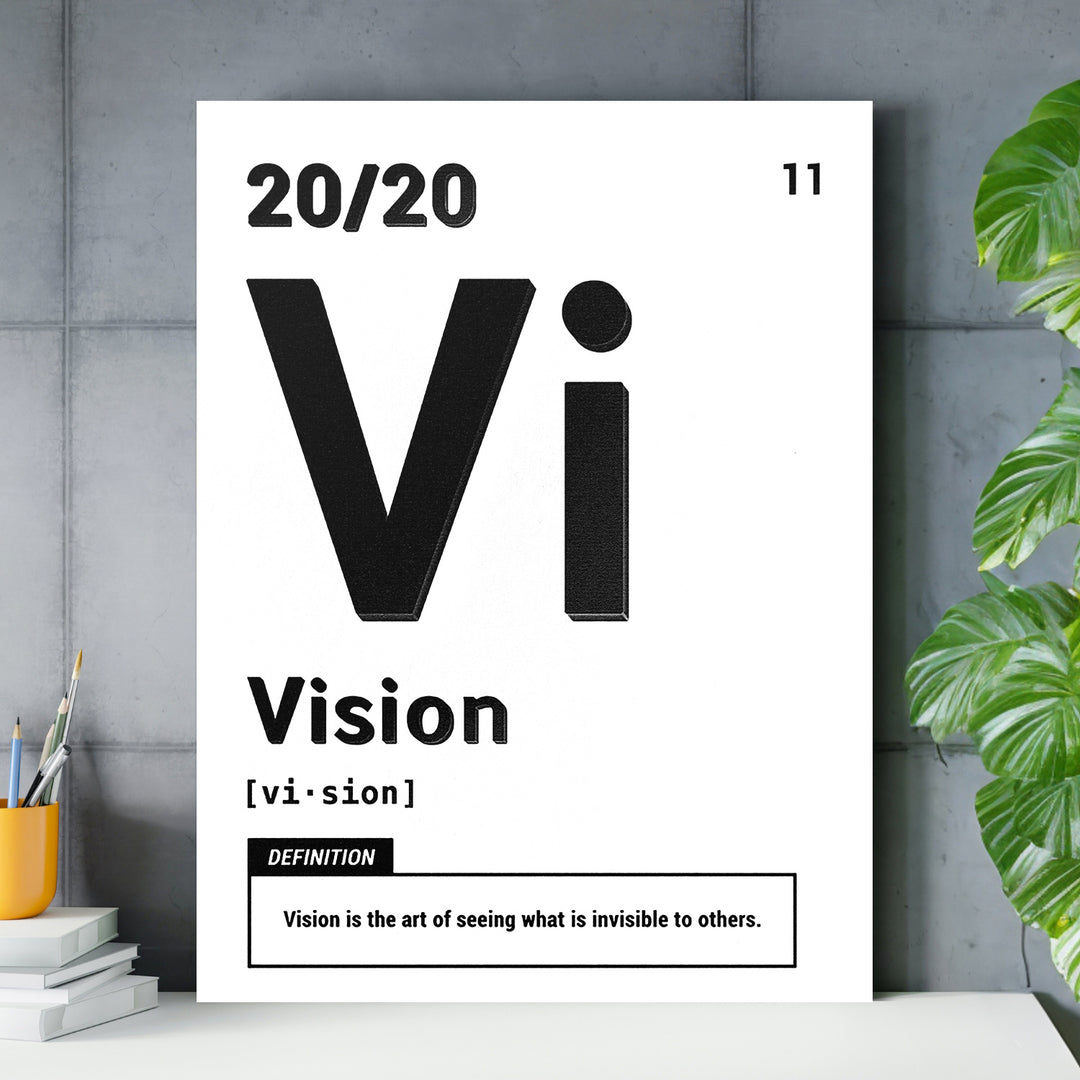 Motivační obraz Vision - Bílá definice nad pracovním stolem.