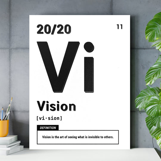 Motivační obraz Vision - Bílá definice nad pracovním stolem.