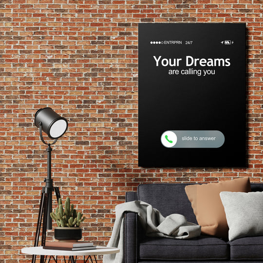 Motivační obraz Your Dreams - Příchozí hovor na cihlové zdi.