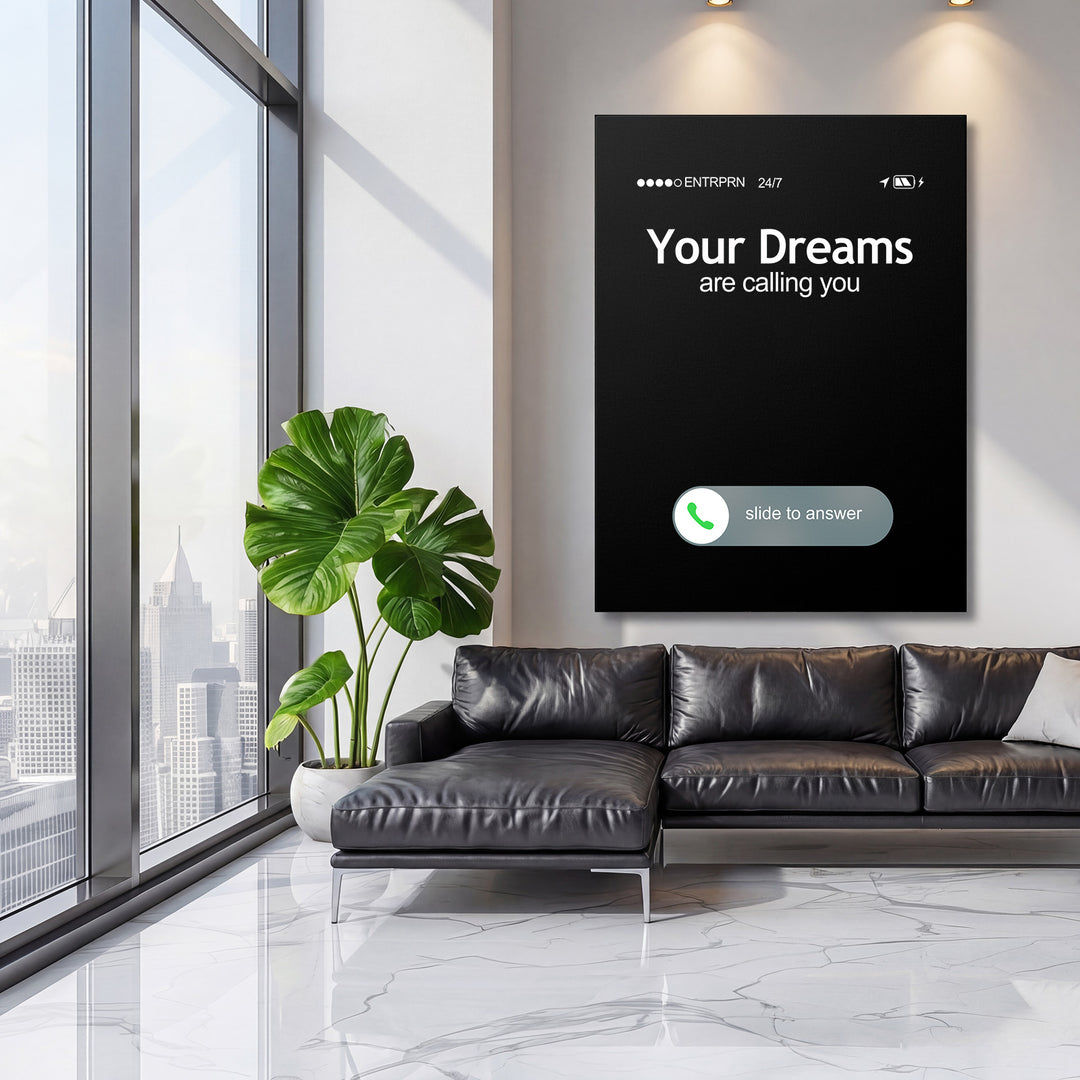 Motivační obraz Your Dreams - Příchozí hovor na velké stěně, třetí pohled.