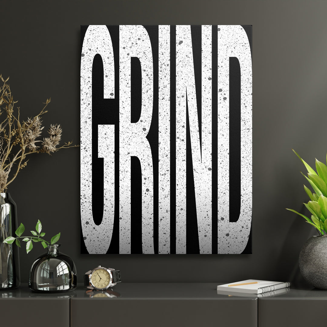Motivační obraz Grind - Velká písmena v interiéru s hodinami.