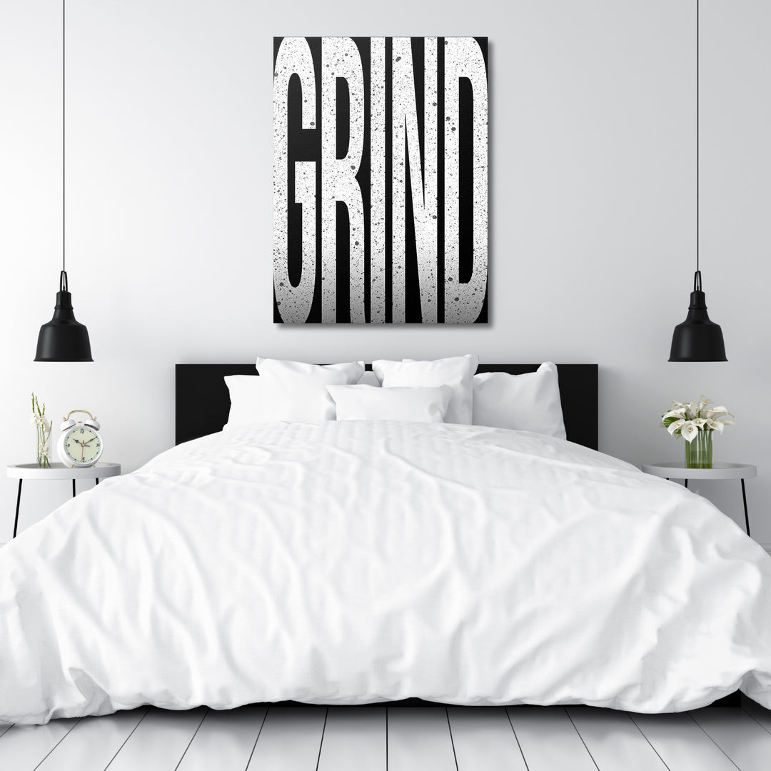 Motivační obraz Grind - Velká písmena nad postelí.