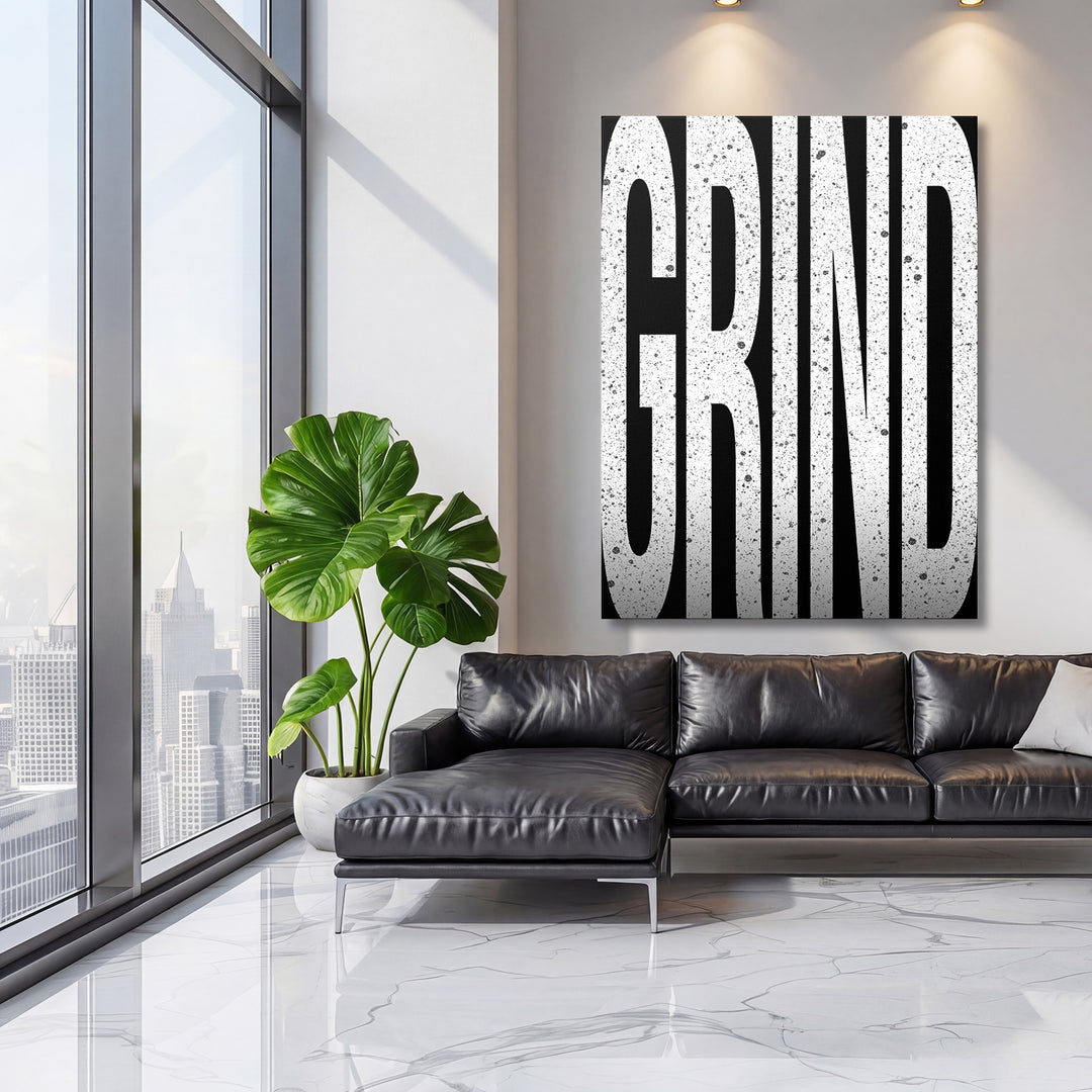 Motivační obraz Grind - Velká písmena na velké stěně, třetí pohled.