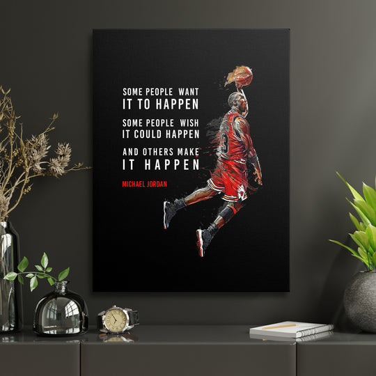 Obraz Michael Jordan - Make It Happen v interiéru s hodinami.