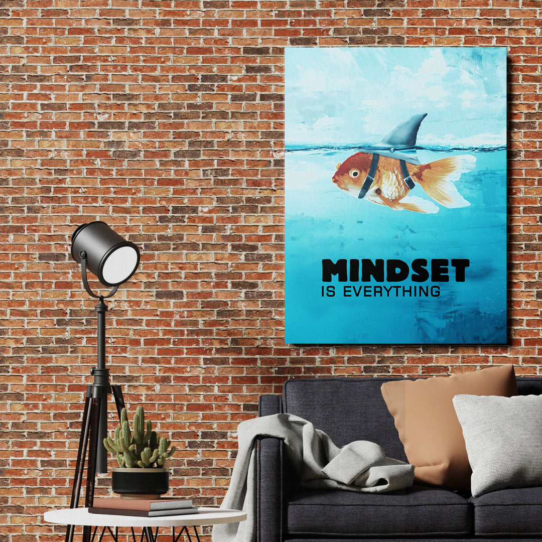 Motivační obraz - Mindset Is Everything na cihlové zdi.